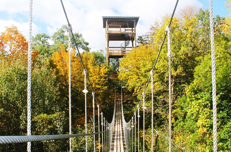 Beautiful fall foliage over the suspension bridge